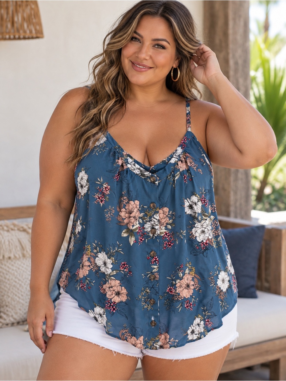 torrid Blue Floral Button-Front Spaghetti Strap Camisole